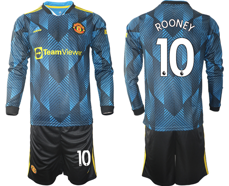 Men 2021-2022 Club Manchester united second away blue Long Sleeve #10 Soccer Jerseys->customized soccer jersey->Custom Jersey